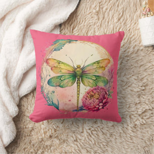 Coussin Élégante libellule florale
