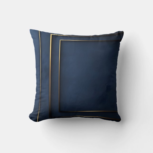 Coussin Elégante marine bleu et or géométrique (Recto)