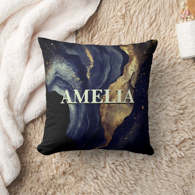 Coussin Elégante marine marbre art faux or parties scintil (Couverture)
