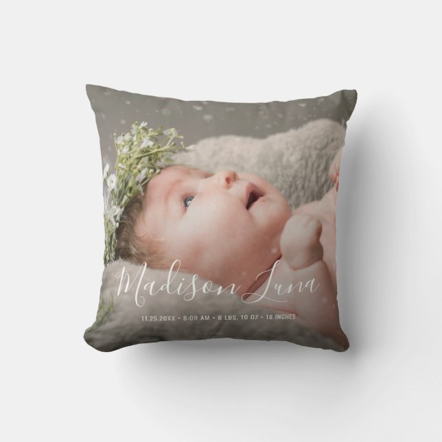 Coussin Élégante nouvelle-née fille Naissance Nourriture N (Recto)