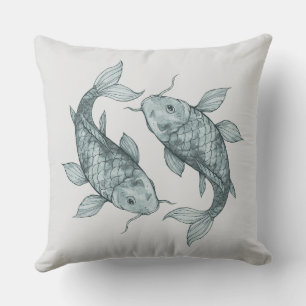 Coussin Élégante œuvre d'art aquarelle de poissons Koi S