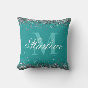Coussin Élégante Parties scintillant d'argent Turquoise bl