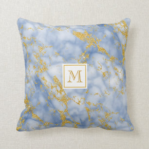 Coussin Elégante Parties scintillant en marbre bleu Monogr
