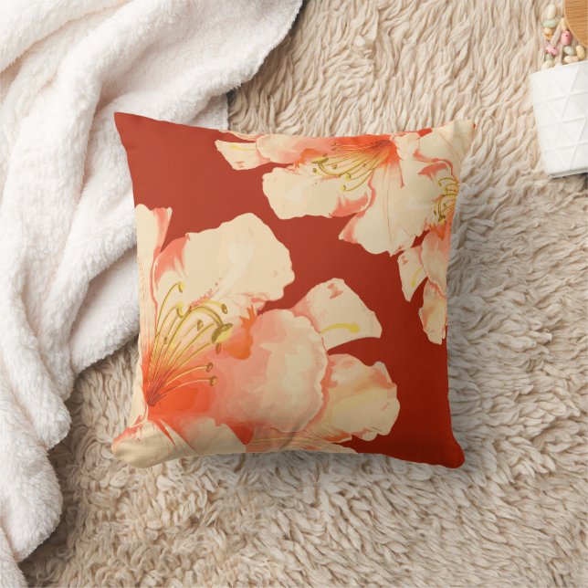 Coussin Elégante Pêche Florale Orange (Couverture)