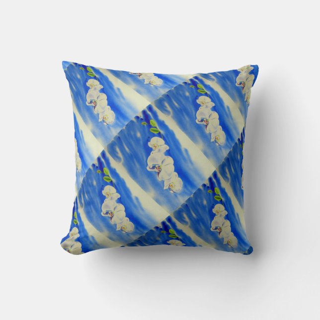 Coussin Elégante peinture à l'aquarelle d'orchidée blanche (Recto)