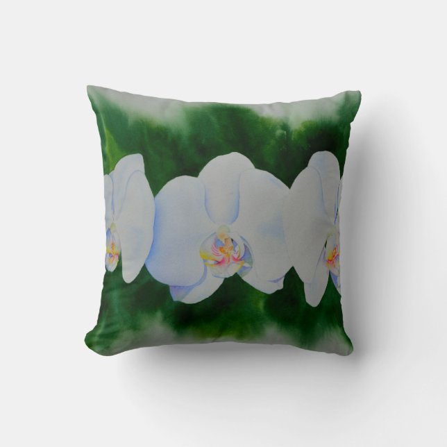 Coussin Elégante peinture d'orchidée tropicale blanche (Recto)
