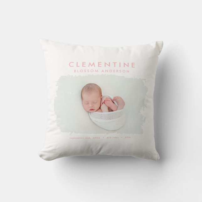 Coussin Élégante photo de faire-part de naissance minimale (Recto)