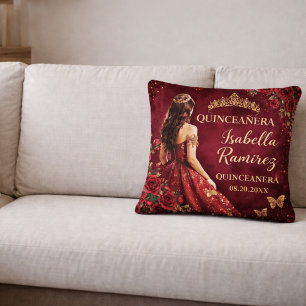 Coussin Élégante Quinceañera Bourgogne Or
