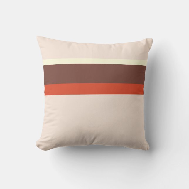 Coussin Elégante rayures rouge crème brun sur rose pastel (Recto)