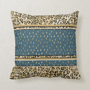 Coussin Élégante Teardrops bleu peau Empreinte de léopa