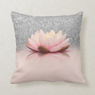 Coussin Élégante Tendance Féminine, Lotus Paillettes Argen