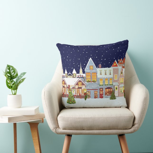 Coussin Élégante ville de Noël sur l'oreiller bleu marine  (Chaise)