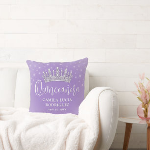 Coussin Élégantes étincelles Quinceañera lilas violet souv