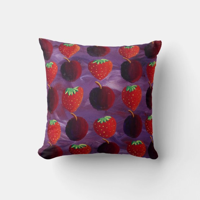 Coussin Élégantes fraises et prunes à motifs (Recto)