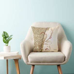 Coussin Élégantes Volutes Pailletées d'Or