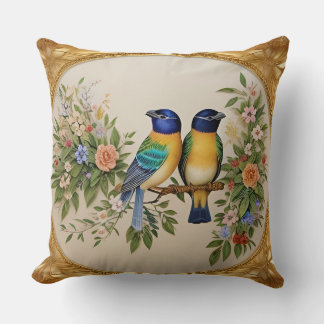 Coussin Élégants chanteurs perchés sur la branche florale