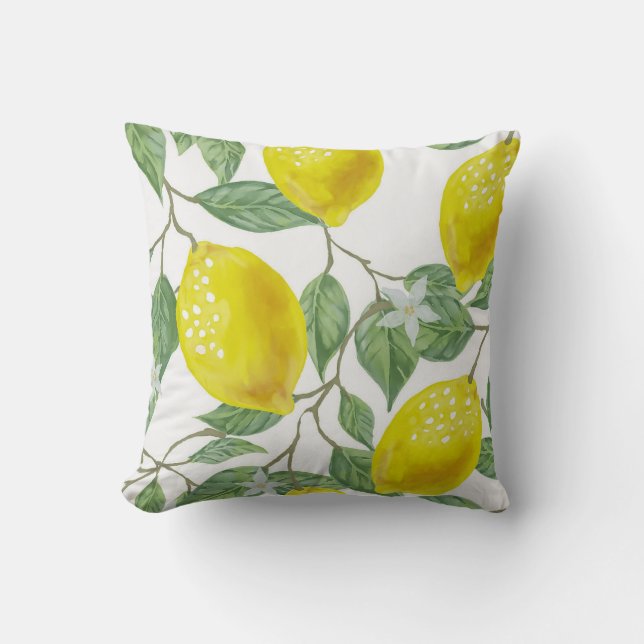 Coussin Élégants Feuilles verts et citrons jaunes à oreill (Recto)