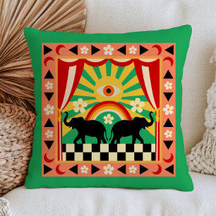 Coussin Élément d'art folklorique funky représentant un él