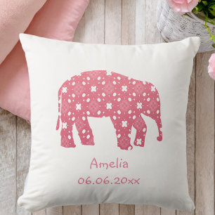 Coussin Élément Personnalisé Éléphant Rose Bébé