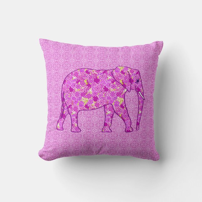 Coussin Eléphant à fleurs - orchidée et magenta (Recto)