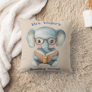 Coussin Éléphant aquarelle de professeur personnalisé en t