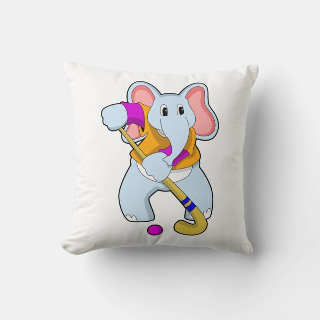 Coussin Elephant au hockey avec chauve-souris de hockey (Recto)