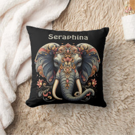 Coussin Eléphant aux motifs floraux complexes
