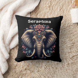 Coussin Eléphant aux motifs floraux vibrants