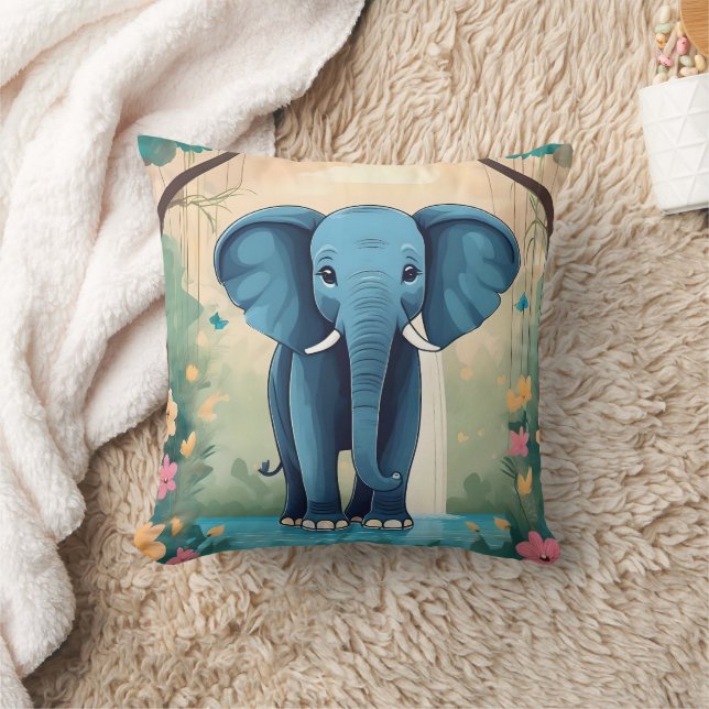 Coussin Eléphant Bébé Bleu Whimsical, (Couverture)