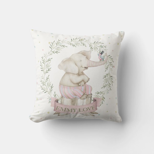 Coussin Éléphant Bébé Fille Rose Vert Beige (Recto)