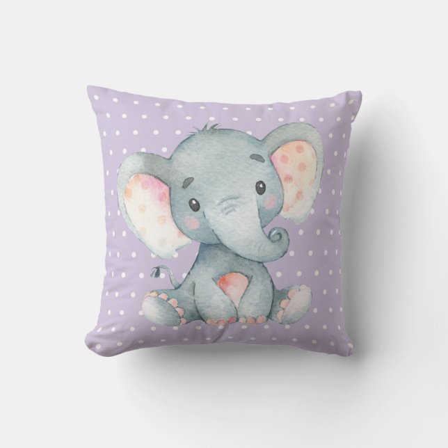 Coussin Éléphant bébé fille Violet et Gris (Recto)