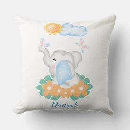 Coussin Eléphant Bébé mignon avec fleurs orange Cushion
