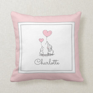 Coussin Éléphant Bébé Mignon et Maman avec Ballons Fille R