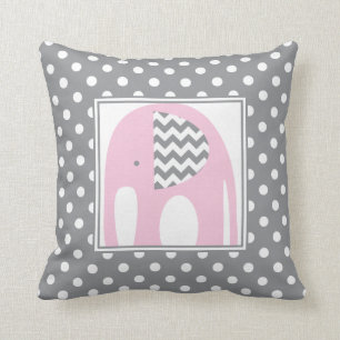 Coussin Eléphant bébé Pois Chevron rose et gris
