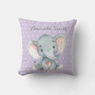 Coussin Eléphant bébé violet gris