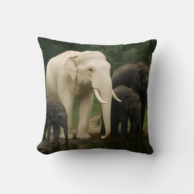 Coussin éléphant blanc avec famille (Recto)