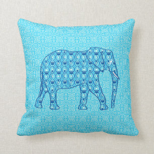 Coussin Éléphant de fleur de Lotus - turquoise