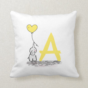 Coussin Éléphant et crèche jaune de monogramme de ballon