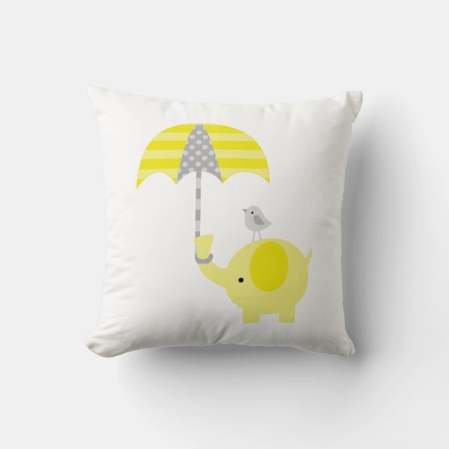 Coussin Eléphant et oiseau jaune et gris (Recto)