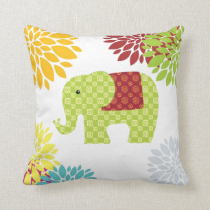 Coussin Éléphant hippie assez coloré flower power