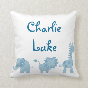 Coussin Éléphant, lion bleu et girafe personnalisés