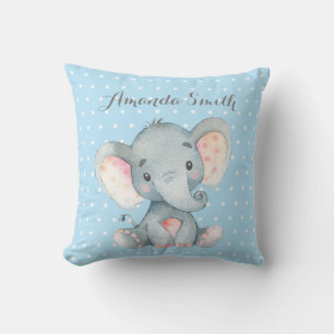 Coussin Éléphant Mâle Bébé Bleu et Gris