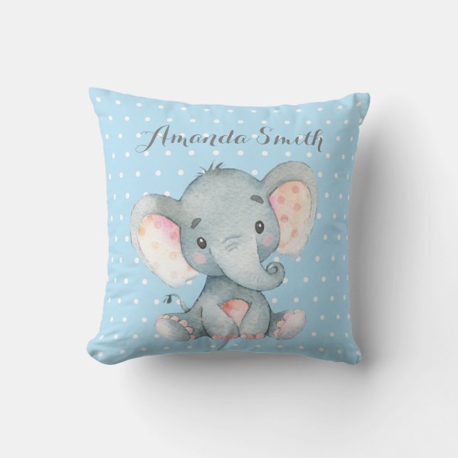 Coussin Éléphant Mâle Bébé Bleu et Gris (Recto)