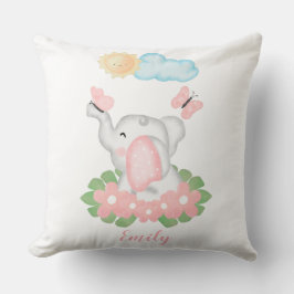 Coussin Eléphant mignon bébé avec fleurs roses