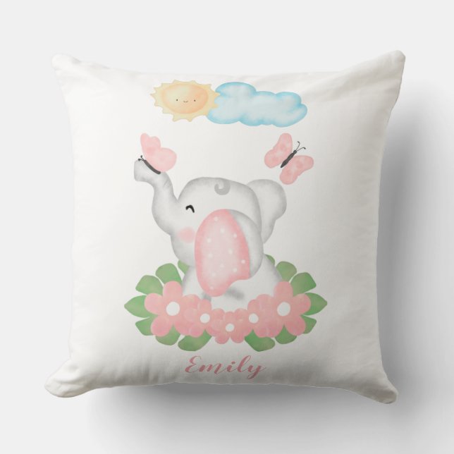 Coussin Eléphant mignon bébé avec fleurs roses (Recto)