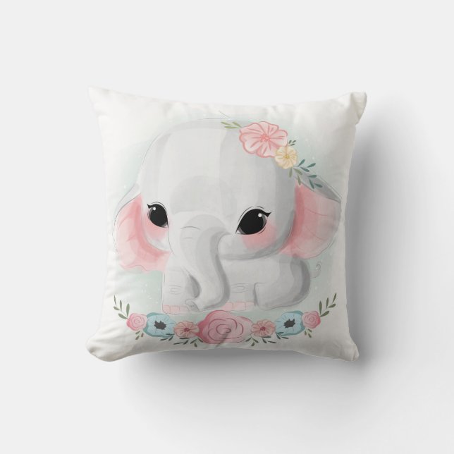Coussin Eléphant mignon bébé fille (Recto)