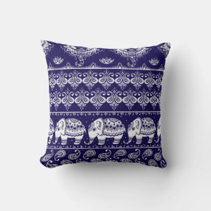 Coussin Elephant, paisley : motif vintage tribal.