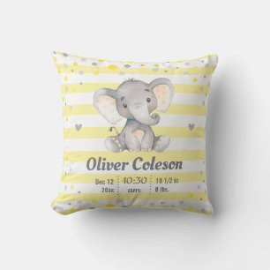 Coussin Éléphant rayé gris jaune bébé Statistiques Nursery