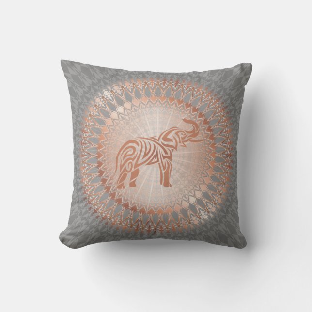 Coussin Eléphant rose Gold Grey Mandala (Recto)