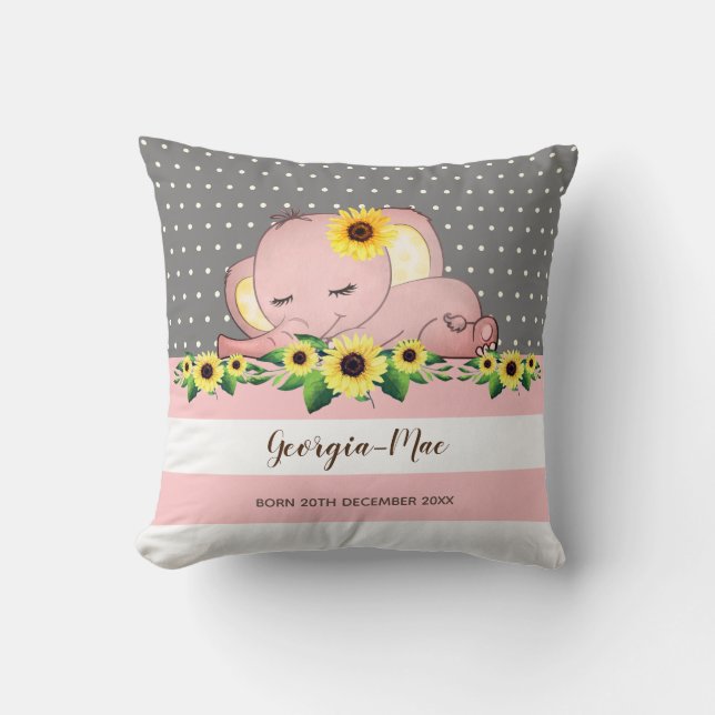 Coussin Eléphant rose mou dormant sur la crèche des tourne (Recto)